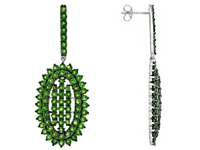 Green chrome diopside rhodium over sterling silver dangle earrings 10.02ctw