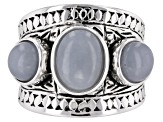 Blue angelite rhodium over sterling silver ring