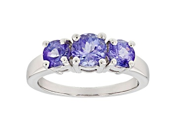 Picture of Blue Tanzanite Rhodium Over Sterling Silver 3-Stone Ring 1.65ctw