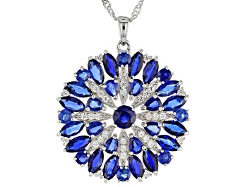 Picture of Blue kyanite rhodium over silver pendant with chain 8.84ctw