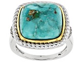 Blue Composite Turquoise rhodium over silver and 14k gold over silver two tone ring. .08ctw