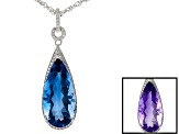 Blue Color Change fluorite rhodium over silver pendant with chain 15.09ctw