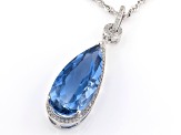 Blue Color Change fluorite rhodium over silver pendant with chain 15.09ctw