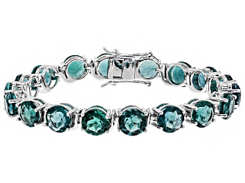 Picture of Teal Fluorite Rhodium Over Sterling Silver Tennis Bracelet 35.19ctw