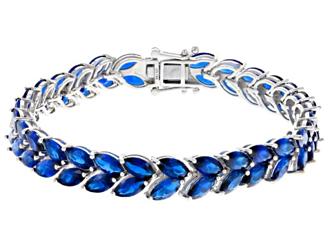 Blue Lab Created Spinel Rhodium Over Sterling Silver Bracelet 26.31ctw