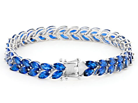 Blue Lab Created Spinel Rhodium Over Sterling Silver Bracelet 26.31ctw