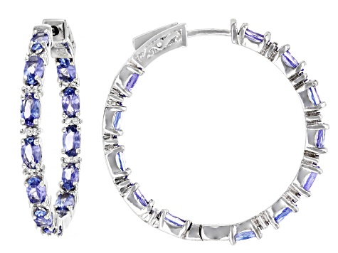 Blue Tanzanite Rhodium Over Sterling Silver inside/Outside Hoop Earrings 5.88ctw