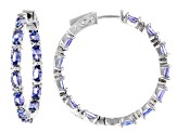 Blue Tanzanite Rhodium Over Sterling Silver inside/Outside Hoop Earrings 5.88ctw