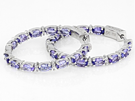Blue Tanzanite Rhodium Over Sterling Silver inside/Outside Hoop