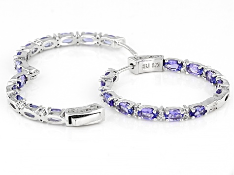 Blue Tanzanite Rhodium Over Sterling Silver inside/Outside Hoop