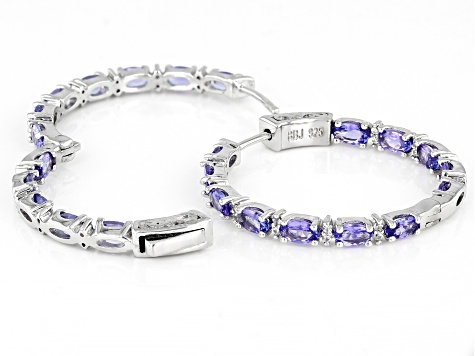 Blue Tanzanite Rhodium Over Sterling Silver inside/Outside Hoop Earrings 5.88ctw