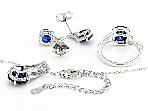 Blue Lab Created Sapphire Rhodium Over Sterling Silver Set 8.62ctw