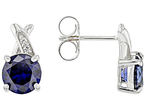 Blue Lab Created Sapphire Rhodium Over Sterling Silver Set 8.62ctw