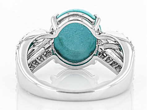 Blue Sleeping Beauty Turquoise Rhodium Over Sterling Silver Ring .28ctw