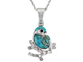 Blue Turquoise Rhodium Over Sterling Silver Bird Pendant With Chain .01ct