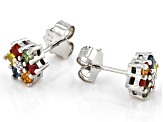 Multi-Color Sapphire Rhodium Over Sterling Silver Earrings .98ctw