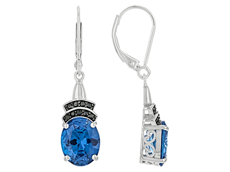 Blue Lab Created Spinel Rhodium Over Sterling Silver Dangle