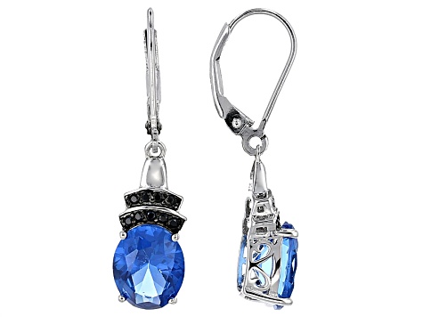 Blue Created Lab Spinel Rhodium Over Sterling Silver Dangle Earrings 4.67ctw