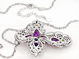 Multi-Gem Rhodium Over Sterling Silver Cross Pendant With Chain 10.95ctw