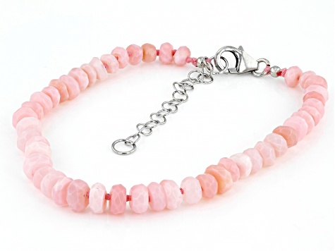 Pink Peruvian Opal Sterling Silver Bead Bracelet