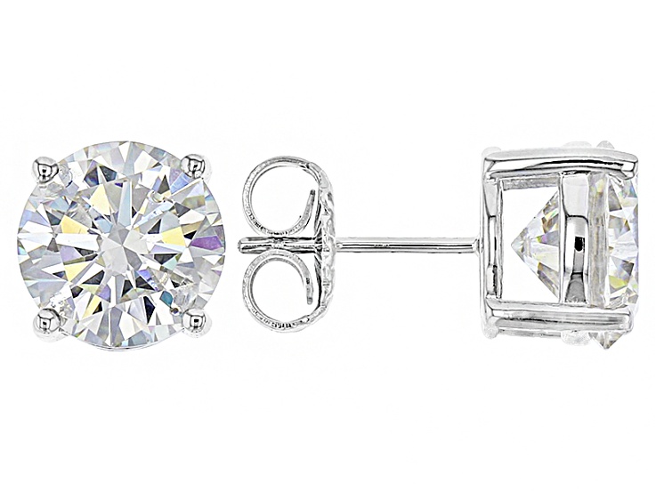 White Strontium Titanate Rhodium Over Sterling Silver Stud Earrings 7.34ctw