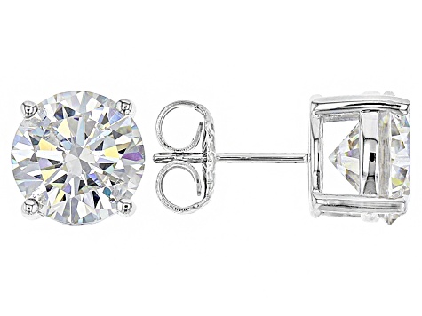 White Strontium Titanate Rhodium Over Sterling Silver Stud Earrings 7.34ctw