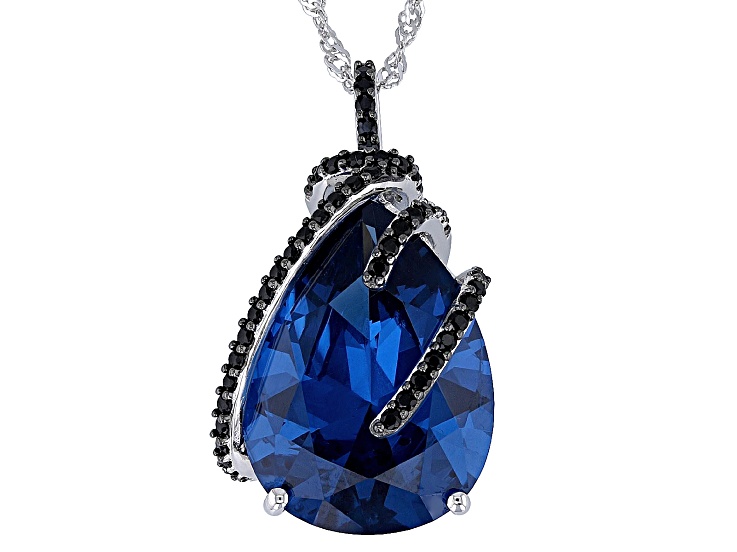 Blue Lab Created Spinel Rhodium Over Sterling Silver Pendant With