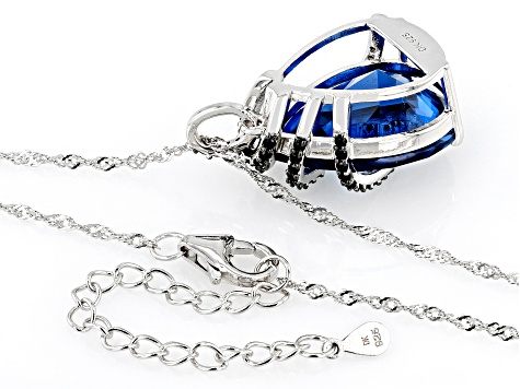 Blue Lab Created Spinel Rhodium Over Sterling Silver Pendant With