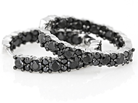 Black Spinel Rhodium Over Sterling Silver Hoop Earrings 4.00