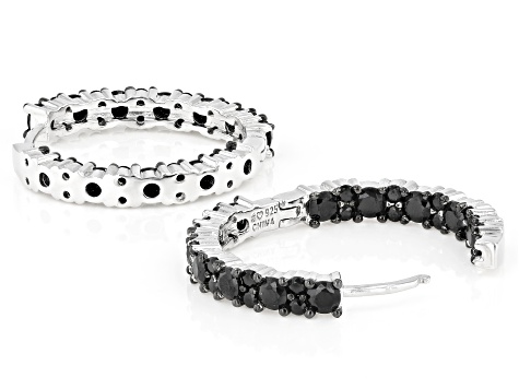 Black Spinel Rhodium Over Sterling Silver Hoop Earrings 4.00ctw