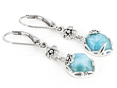 Blue Larimar Sterling Silver Dangle Earrings.