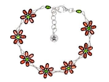 Picture of Red Garnet Rhodium Over Sterling Silver Floral Bracelet 13.49ctw.