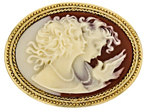 Resin Gold-Tone Cameo Twin Muse Brooch