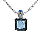 Square Blue Crystal Silver-Tone Pendant With Chain
