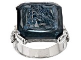 Square Blue Crystal Silver-Tone Ring