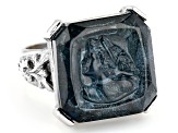 Square Blue Crystal Silver-Tone Ring