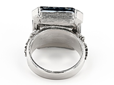 Square Blue Crystal Silver-Tone Ring