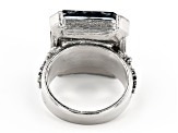 Square Blue Crystal Silver-Tone Ring