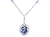 Blue Willow Porcelain Silver- Tone Pendant With Chain