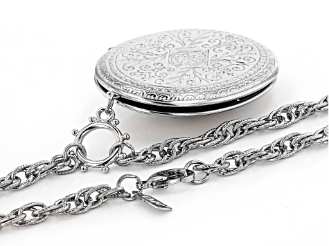 Black & White Resin Silver-Tone Cameo Locket Necklace