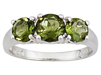 Picture of Green Moldavite Rhodium Over Sterling Silver 3-Stone Ring 1.70ctw