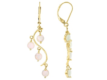 Picture of Multi Color Ethiopian Opal 18K Yellow Gold Over Sterling Silver Earrings 1.53ctw