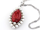 Red Coral Rhodium Over sterling Silver Pendant With Chain