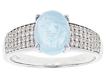 Picture of Blue Aquamarine With Rhodium Over Sterling Silver Ring 0.42ctw