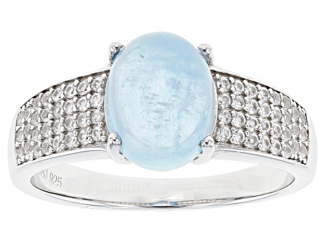 Blue Aquamarine With Rhodium Over Sterling Silver Ring 0.42ctw