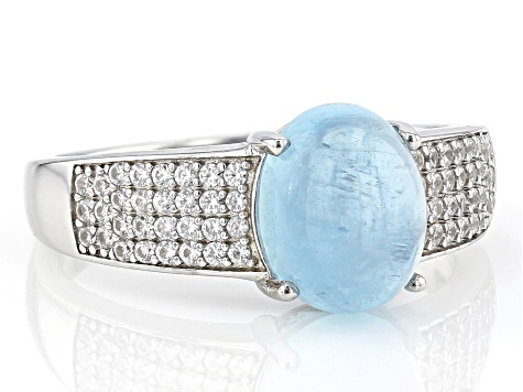 Blue Aquamarine With Rhodium Over Sterling Silver Ring 0.42ctw