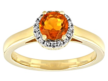 Picture of Orange Mexican Fire Opal 18k Yellow Gold Over Sterling Silver Halo Ring .73ctw