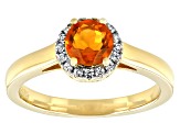 Orange Mexican Fire Opal 18k Yellow Gold Over Sterling Silver Halo Ring .73ctw