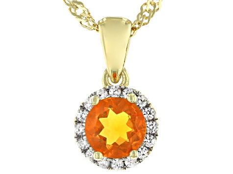 Orange Mexican Fire Opal 18k Yellow Gold Over Sterling Silver Pendant with Chain .73ctw