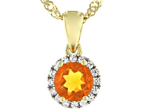 Orange Mexican Fire Opal 18k Yellow Gold Over Sterling Silver Pendant with Chain .73ctw